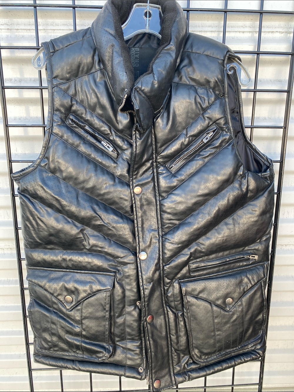 Jordan Craig Black Quilted Faux Leather Puffer Vest